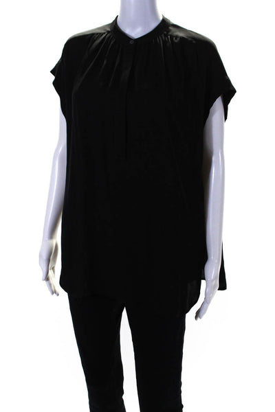 Vince Womens High Neck Henley Dolman Sleeve Top Blouse Black Silk Size Small