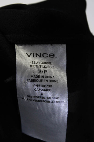 Vince Womens High Neck Henley Dolman Sleeve Top Blouse Black Silk Size Small