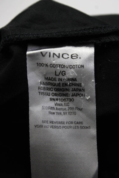 Vince Womens Short Sleeve Y Neck Poplin Top Blouse Black Size Large