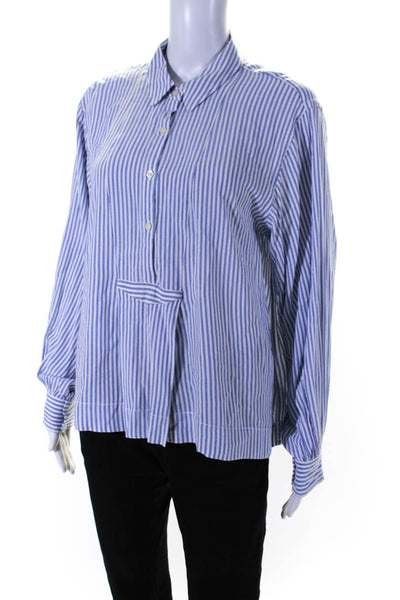 Current/Elliott Womens Long Sleeve Half Button Shirt Blouse Blue White Size 3