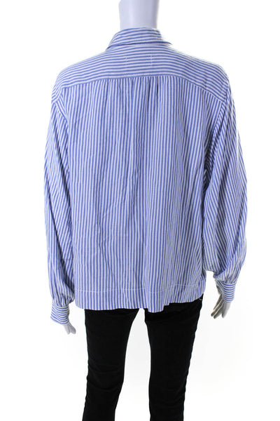 Current/Elliott Womens Long Sleeve Half Button Shirt Blouse Blue White Size 3