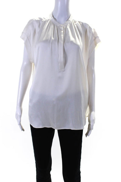 Vince Womens Dolman Sleeve Crepe Satin Henley Top Blouse Ivory Size Large