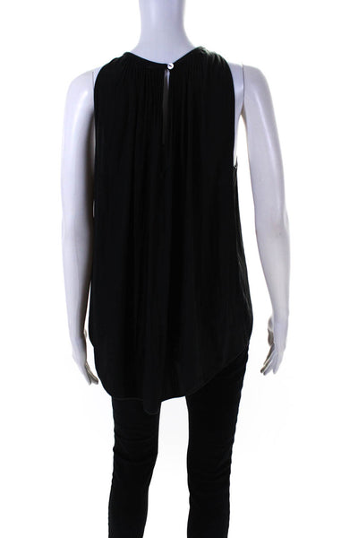 Designer Womens Plisse Satin Crew Neck Sleeveless Tank Top Blouse Black Medium