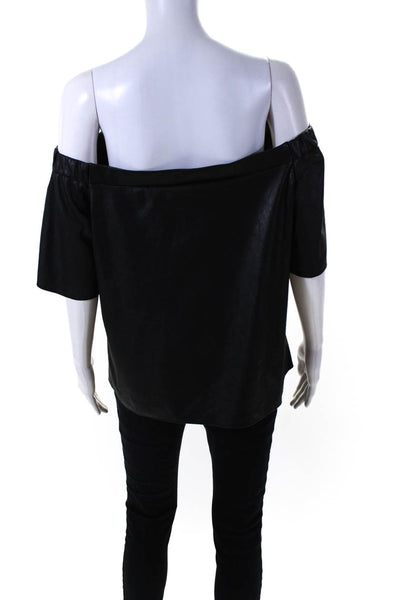 Bailey 44 Womens Faux Leather Off Shoulder Short Sleeve Top Blouse Black Large