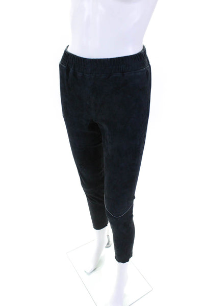 Nove Womens Lamb Skin Elastic Waist Two Pocket Mid-Rise Leggings Navy Size 38