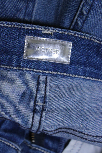 Mother Womens Cotton Denim Side Striped Frayed Hem Cropped Jeans Blue Size 23