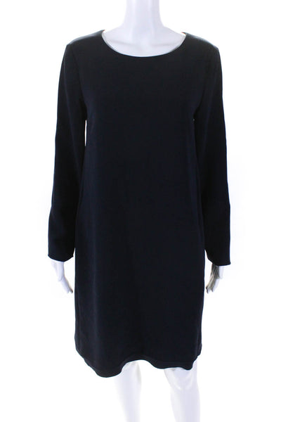 Theory Womens Navy Crew Neck Long Sleeve Pockets A-Line Dress Size S