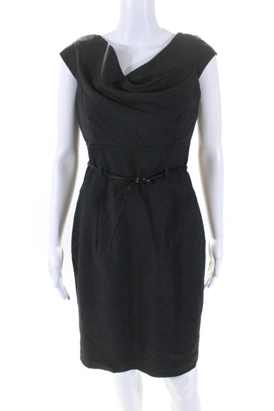 Calvin Klein Womens Gray Crew Neck Zip Back Belt Sleeveless Shift Dress Size 4