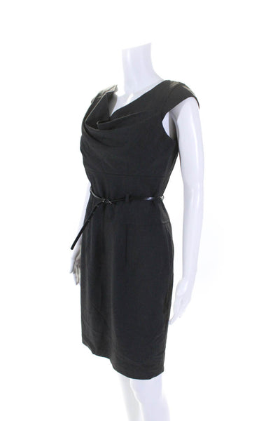 Calvin Klein Womens Gray Crew Neck Zip Back Belt Sleeveless Shift Dress Size 4