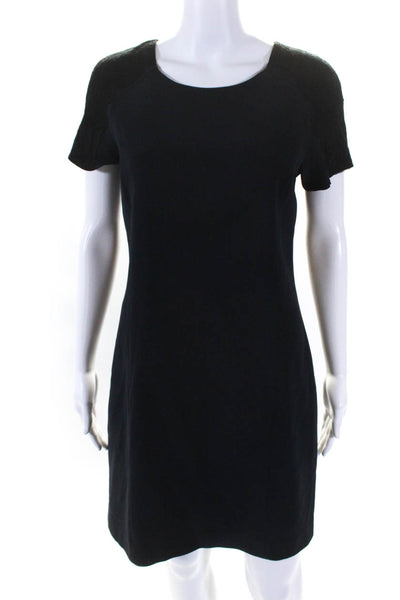 Theory Womens Navy Blue Lace Trim Scoop Neck Short Sleeve Shift Dress Size 8