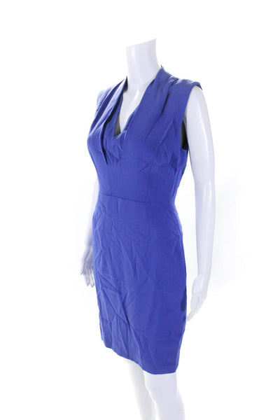 Reiss Womens Dusty Blue V-Neck Pleated Detail Sleeveless Shift Dress Size 6