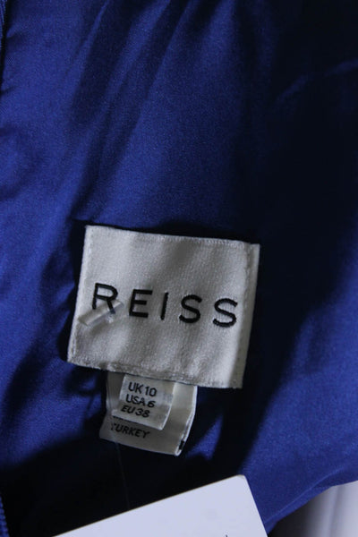 Reiss Womens Dusty Blue V-Neck Pleated Detail Sleeveless Shift Dress Size 6