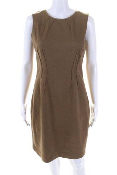 Elie Tahari Womens Brown Wool Crew Neck Zip Back Sleeveless Shift Dress Size 6