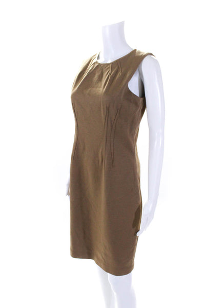 Elie Tahari Womens Brown Wool Crew Neck Zip Back Sleeveless Shift Dress Size 6