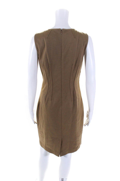 Elie Tahari Womens Brown Wool Crew Neck Zip Back Sleeveless Shift Dress Size 6