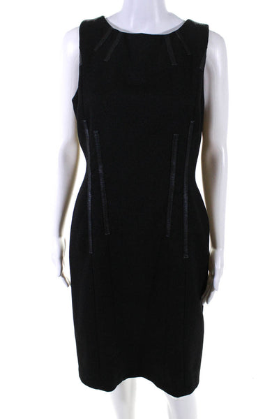 David Meister Womens Black Textured Crew Neck Sleeveless Shift Dress Size 10