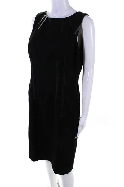 David Meister Womens Black Textured Crew Neck Sleeveless Shift Dress Size 10