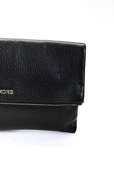 Michael Kors Womens Black Leather Zip Flap Clutch Bag Handbag