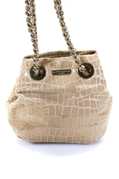 Kate Spade New York Womens Brown Suede Reptile Skin Print Small Shoulder Handbag