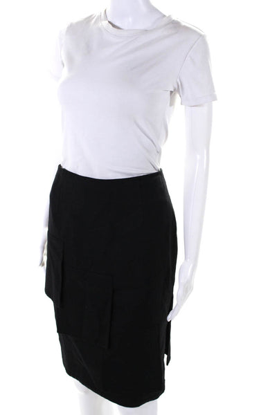 Valentino Womens Square Patch Knee Length Pencil Skirt Black Wool Size 6