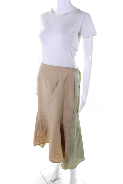 Voranida Womens Trumpet Midi Skirt Khaki Beige Green Cotton Size Medium