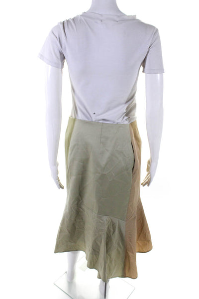 Voranida Womens Trumpet Midi Skirt Khaki Beige Green Cotton Size Medium