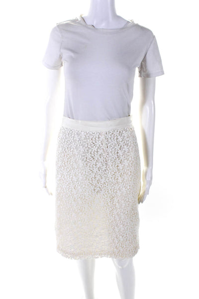 Giambattista Valli Womens Floral Knit Pencil Skirt White Cotton Size Small