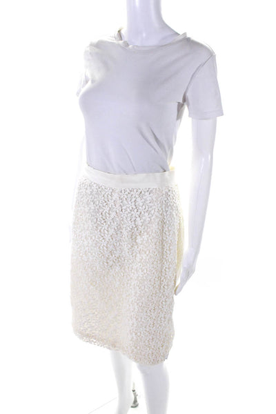 Giambattista Valli Womens Floral Knit Pencil Skirt White Cotton Size Small