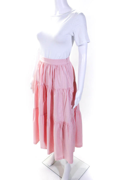 Staud Womens Side Zip Midi A Line Skirt Pink Cotton Size 0