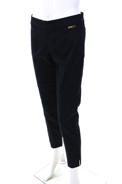 Tory Burch Womens Side Zip Mid Rise Straight Leg Pants Navy Blue Cotton Size 0