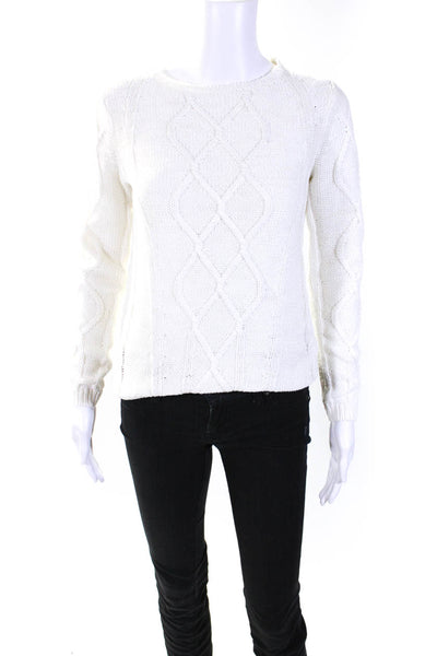 J. Mclaughlin Womens Long Sleeve Crew Neck Open Knit Sweater White Size XS