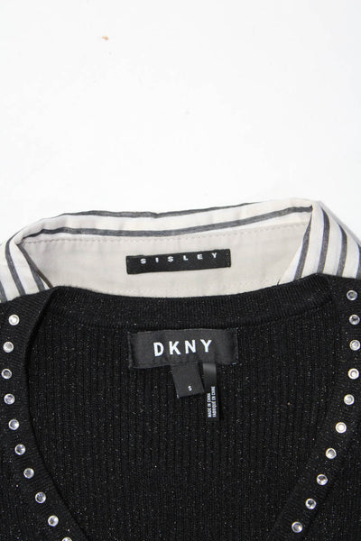 DKNY Sisley Womens Sweater Button Down Shirt Black White Size Small Lot 2