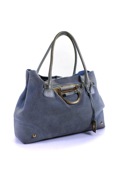 Dolce & Gabbana Womens Suede Gold Tone Tote Shoulder Handbag Sky Blue