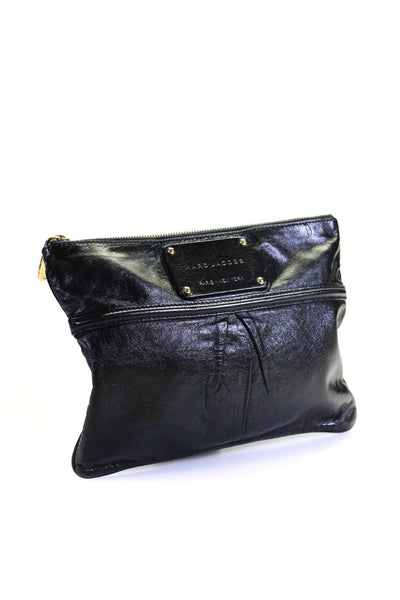 Marc Jacobs Womens Leather Gold Tone Zipper Closure Clutch Handbag Black