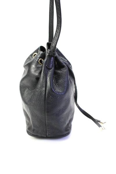 Barneys New York Womens Small Leather Drawstring Crossbody Bucket Handbag Black