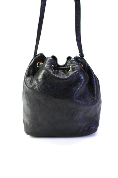 Barneys New York Womens Small Leather Drawstring Crossbody Bucket Handbag Black