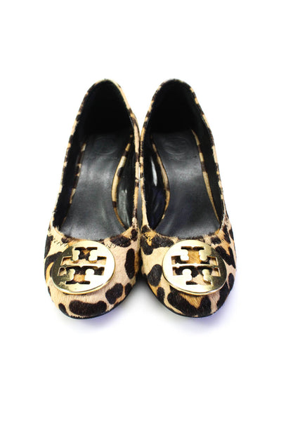 Tory Burch Womens Brown Embellished Leopard Cow Hair Wedge Heels Shoes Size 8M