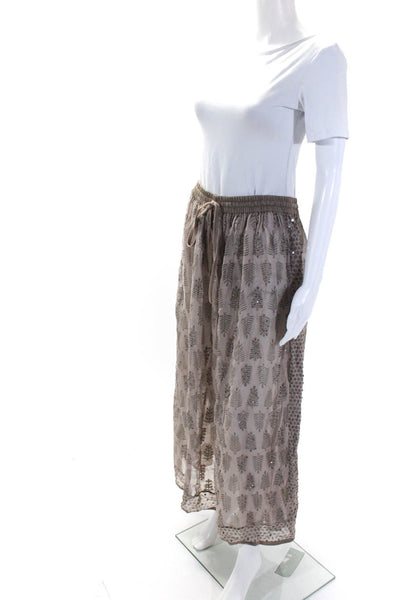 Chan Luu Womens Plant Print Sequin Drawstring Waist Maxi Skirt Green Size OS