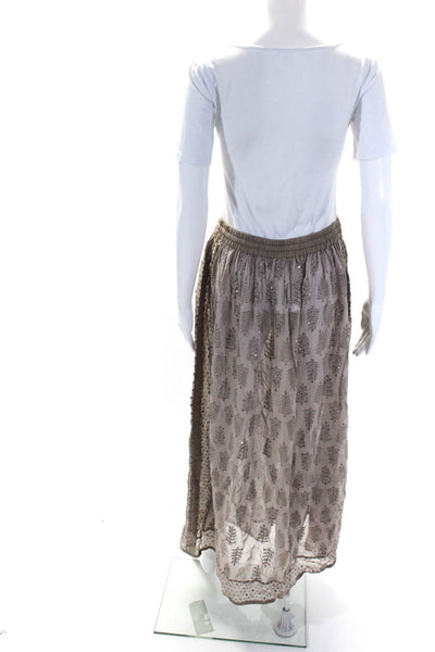 Chan Luu Womens Plant Print Sequin Drawstring Waist Maxi Skirt Green Size OS