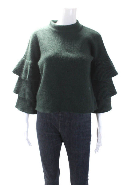 Endless Rose Womens Knit Round Neck Ruffle Sleeve Sweater Top Green Size S