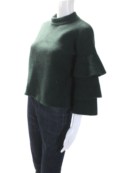 Endless Rose Womens Knit Round Neck Ruffle Sleeve Sweater Top Green Size S