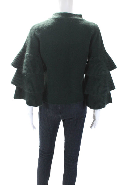 Endless Rose Womens Knit Round Neck Ruffle Sleeve Sweater Top Green Size S