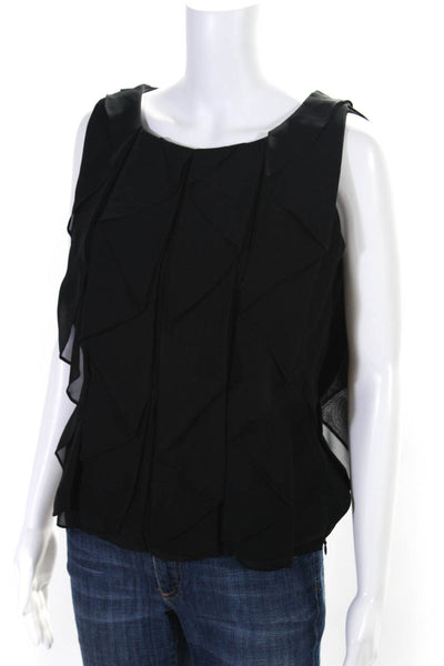 Calvin Klein Womens Sleeveless Scoop Neck Ruffled Top Blouse Black Size Small