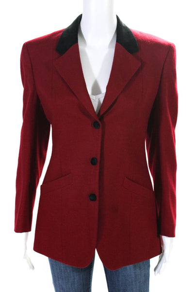 Burberrys Womens Three Button Notched Lapel Blazer Jacket Red Wool Size 6