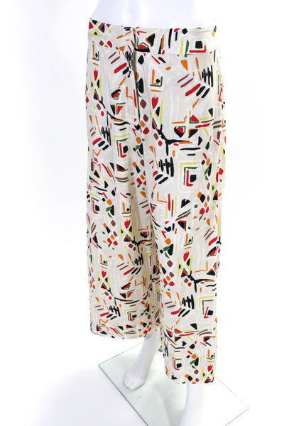 M.M. Lafleur Womens High Rise Printed Wide Leg Pants Beige Multi Size Small