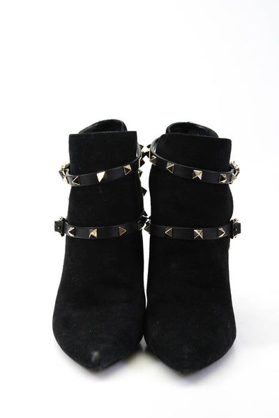 Valentino Garavani Womens Suede Rock Stud Ankle Boots Black Size 39 9
