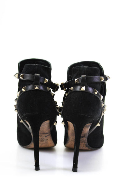 Valentino Garavani Womens Suede Rock Stud Ankle Boots Black Size 39 9