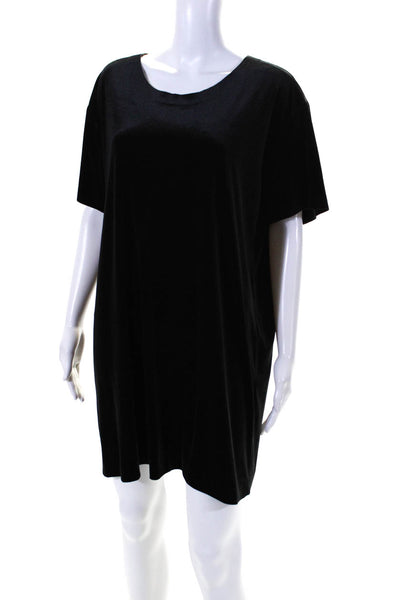 Norma Kamali Womens Short Sleeve Velvet Mini Tee Shirt Shift Dress Black Large