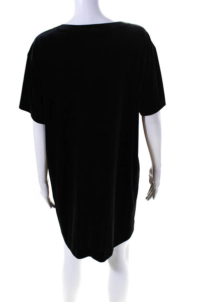 Norma Kamali Womens Short Sleeve Velvet Mini Tee Shirt Shift Dress Black Large