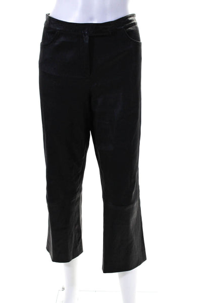 Theory Womens Leather Low-Rise Straight Leg Lined Capri Trousers Black Size M